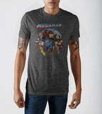 Capcom MegaMan Characters Vintage Logo Charcoal Grey Crew Neck Print T-shirt