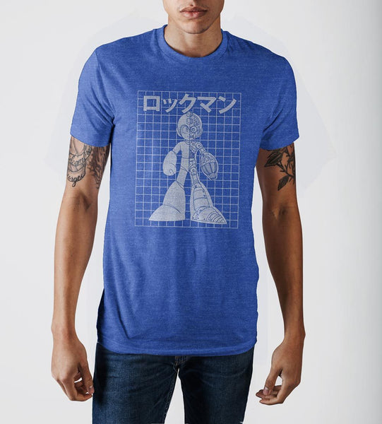 Capcom MegaMan Cool Digital Royal Blue Heather Crew Neck Print T-shirt